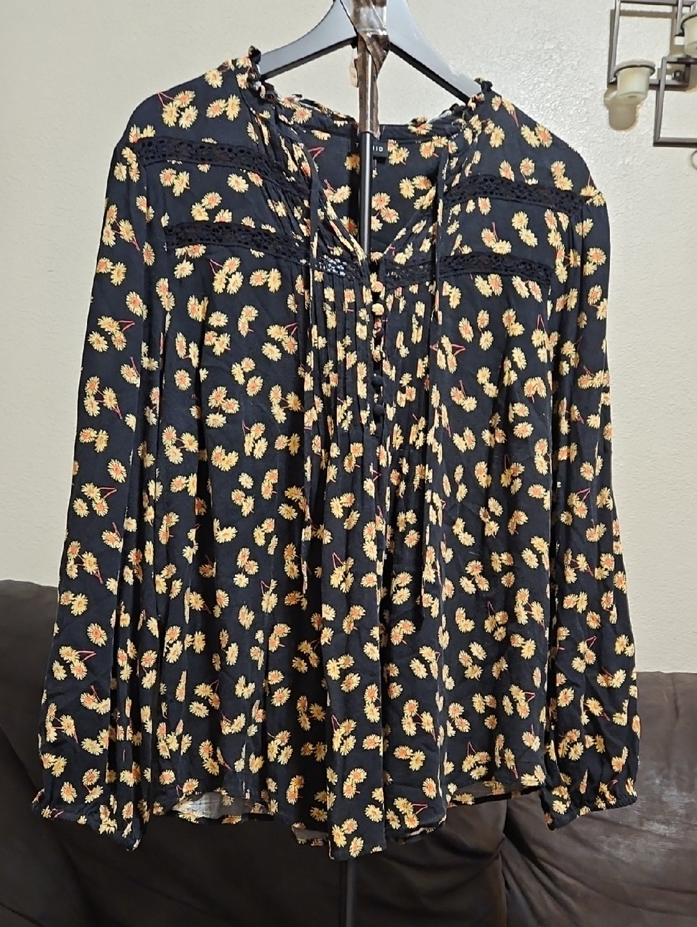 torrid Black Peasant Blouse with Yellow Floral Print
